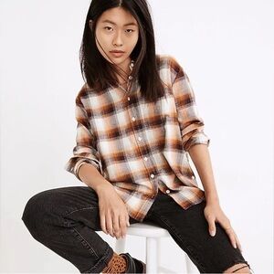Madewell Flannel Side-Button Oversized Ex-Boyfriend Shirt in Bickett Plaid Sand